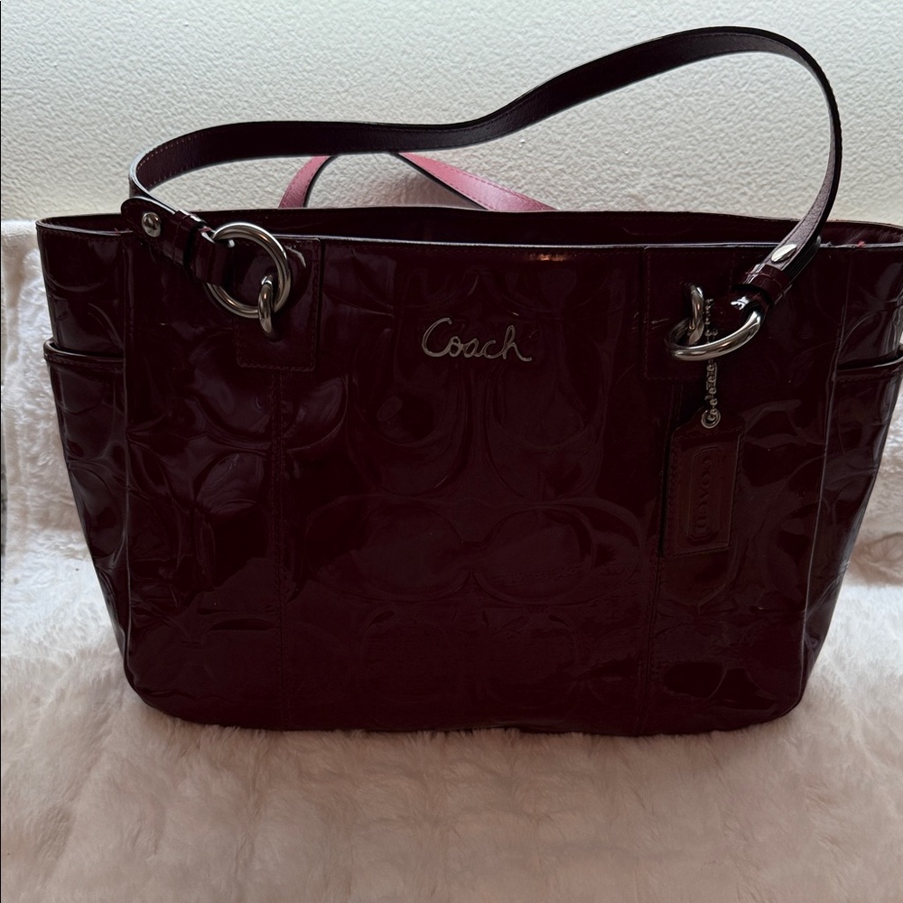 Coach Deep Red Patent Leather Tote